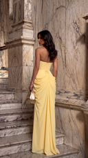 Primrose | Women's Strapless Ruched High Slit Maxi Autumn Occasion Dress