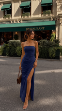 Primrose | Women's Strapless Ruched High Slit Maxi Autumn Occasion Dress