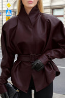 Priscilla | Women's Belted High Neck Faux Leather Jacket