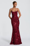 Quincy | Women's Sweetheart Neck Floral Embroidered Maxi Autumn Occasion Dress