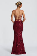 Quincy | Women's Sweetheart Neck Floral Embroidered Maxi Autumn Occasion Dress