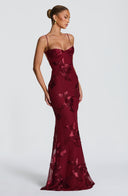 Quincy | Women's Sweetheart Neck Floral Embroidered Maxi Autumn Occasion Dress