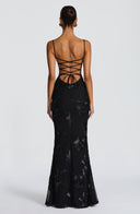 Quincy | Women's Sweetheart Neck Floral Embroidered Maxi Autumn Occasion Dress