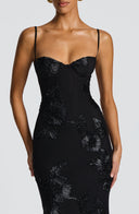 Quincy | Women's Sweetheart Neck Floral Embroidered Maxi Autumn Occasion Dress