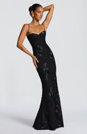 Quincy | Women's Sweetheart Neck Floral Embroidered Maxi Autumn Occasion Dress