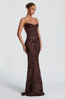Quincy | Women's Sweetheart Neck Floral Embroidered Maxi Autumn Occasion Dress