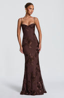 Quincy | Women's Sweetheart Neck Floral Embroidered Maxi Autumn Occasion Dress