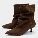 Rachael | Women's Faux Suede Pointed Toe Ruched Kitten Heel Ankle Boots