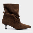 Rachael | Women's Faux Suede Pointed Toe Ruched Kitten Heel Ankle Boots