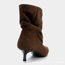 Rachael | Women's Faux Suede Pointed Toe Ruched Kitten Heel Ankle Boots