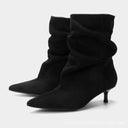 Rachael | Women's Faux Suede Pointed Toe Ruched Kitten Heel Ankle Boots