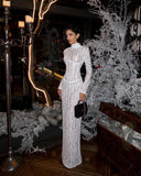 Raina | Women's High-Neck Long-Sleeve Corset-Inspired Lace Maxi Dress