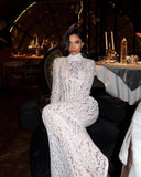 Raina | Women's High-Neck Long-Sleeve Corset-Inspired Lace Maxi Dress