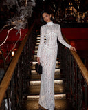 Raina | Women's High-Neck Long-Sleeve Corset-Inspired Lace Maxi Dress