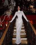 Raina | Women's High-Neck Long-Sleeve Corset-Inspired Lace Maxi Dress