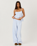 Raveena | Women's Striped Square Neck Button Front Pajama Set with Wide Leg Pants