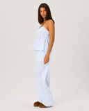 Raveena | Women's Striped Square Neck Button Front Pajama Set with Wide Leg Pants