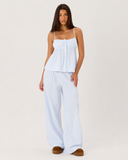Raveena | Women's Striped Square Neck Button Front Pajama Set with Wide Leg Pants