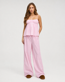 Raveena | Women's Striped Square Neck Button Front Pajama Set with Wide Leg Pants
