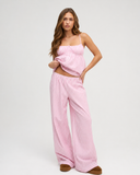 Raveena | Women's Striped Square Neck Button Front Pajama Set with Wide Leg Pants