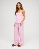 Raveena | Women's Striped Square Neck Button Front Pajama Set with Wide Leg Pants