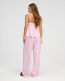 Raveena | Women's Striped Square Neck Button Front Pajama Set with Wide Leg Pants