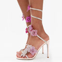 Rebecca | Women’s Floral Rhinestone Wrap Strap Stiletto Sandals Heels
