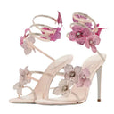 Rebecca | Women’s Floral Rhinestone Wrap Strap Stiletto Sandals Heels