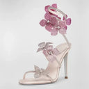 Rebecca | Women’s Floral Rhinestone Wrap Strap Stiletto Sandals Heels