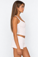Rebekah | Women's Heart Print Lace Strap Cami Pajama Set with Scalloped Shorts