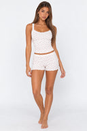 Rebekah | Women's Heart Print Lace Strap Cami Pajama Set with Scalloped Shorts