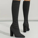 Rhea | Women's Pointed Toe Ribbed Knee High Sock Block Heel Boots