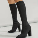 Rhea | Women's Pointed Toe Ribbed Knee High Sock Block Heel Boots