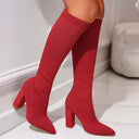 Rhea | Women's Pointed Toe Ribbed Knee High Sock Block Heel Boots