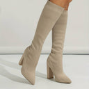 Rhea | Women's Pointed Toe Ribbed Knee High Sock Block Heel Boots