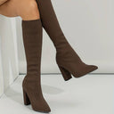 Rhea | Women's Pointed Toe Ribbed Knee High Sock Block Heel Boots