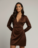 Ridley | Women's Long Sleeve Draped Satin Mini Elegant Party Dress