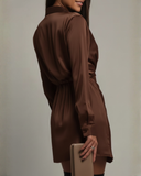 Ridley | Women's Long Sleeve Draped Satin Mini Elegant Party Dress