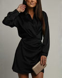 Ridley | Women's Long Sleeve Draped Satin Mini Elegant Party Dress