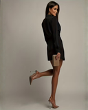 Ridley | Women's Long Sleeve Draped Satin Mini Elegant Party Dress