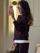 Riona | Women's Polo Collar Long Sleeve Wide Leg Pants Knit Two Piece Set