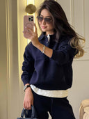 Riona | Women's Polo Collar Long Sleeve Wide Leg Pants Knit Two Piece Set