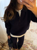 Riona | Women's Polo Collar Long Sleeve Wide Leg Pants Knit Two Piece Set