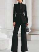 Roxana | Women's Tailored Blazer Vest Pleated Wide Leg Three Piece Suit Set
