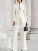 Roxana | Women's Tailored Blazer Vest Pleated Wide Leg Three Piece Suit Set
