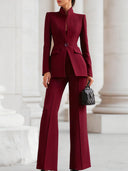 Roxana | Women's Tailored Blazer Vest Pleated Wide Leg Three Piece Suit Set
