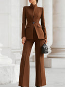 Roxana | Women's Tailored Blazer Vest Pleated Wide Leg Three Piece Suit Set