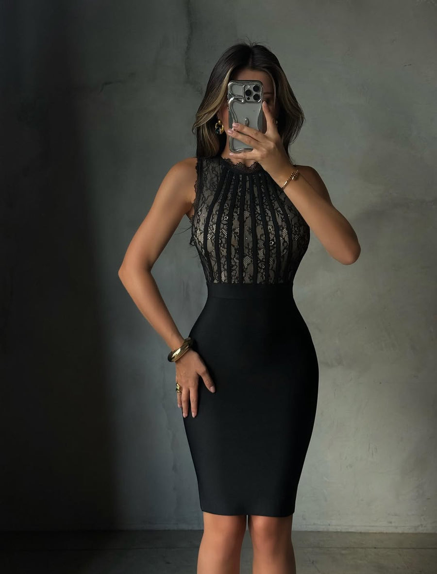 Roxanne | Women's High-neck Lace Bodycon Mini Dress