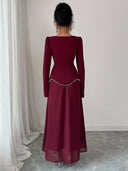 Rylie | Women's Square Neck Long Bell Sleeve Pearl Trim Maxi Dress