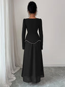 Rylie | Women's Square Neck Long Bell Sleeve Pearl Trim Maxi Dress